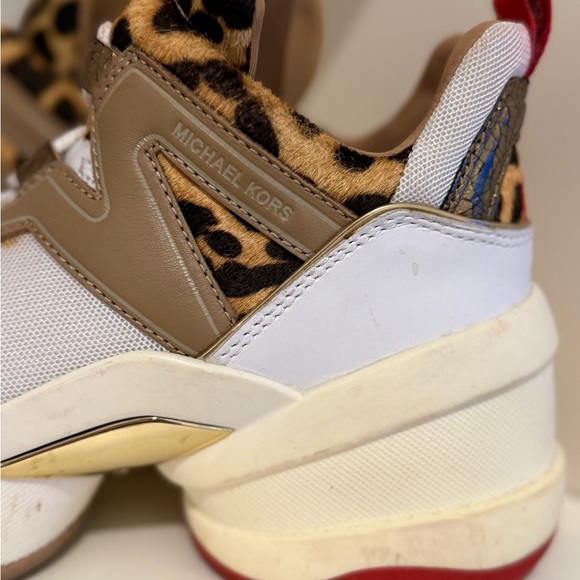 Michael Kors Leopard Print White Red Gold Olympia Trainer Size 6M - Picture 10 of 12